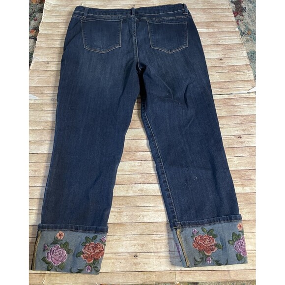 Stitch Star Floral Embroidered Cuff Jeans 90’s Y2K Straight Cropped Size 16 - Picture 6 of 6